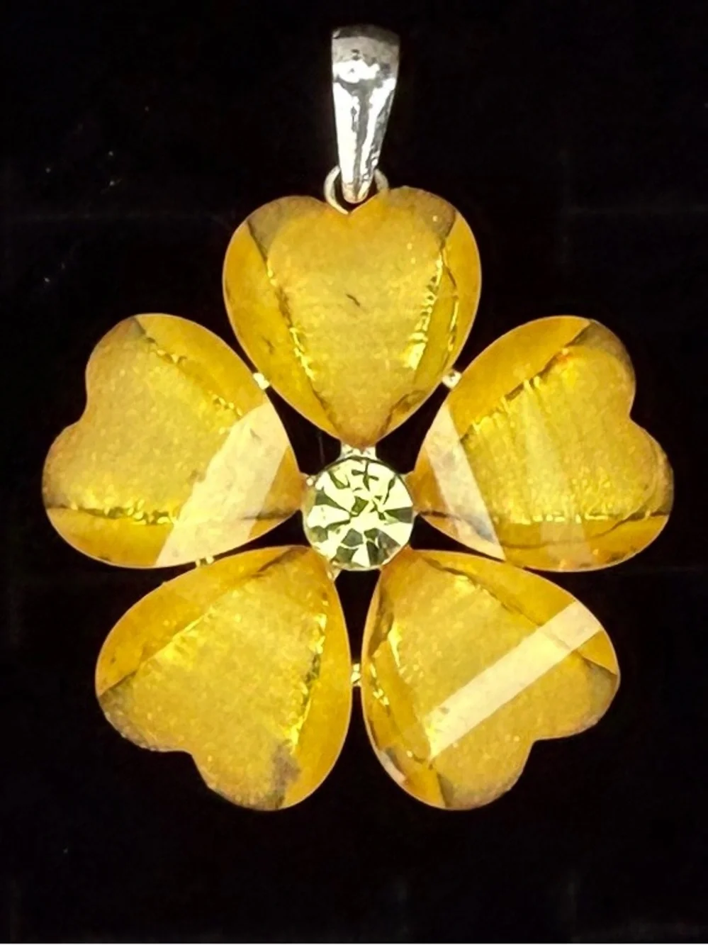 Silvertone yellow flower bling pendant
